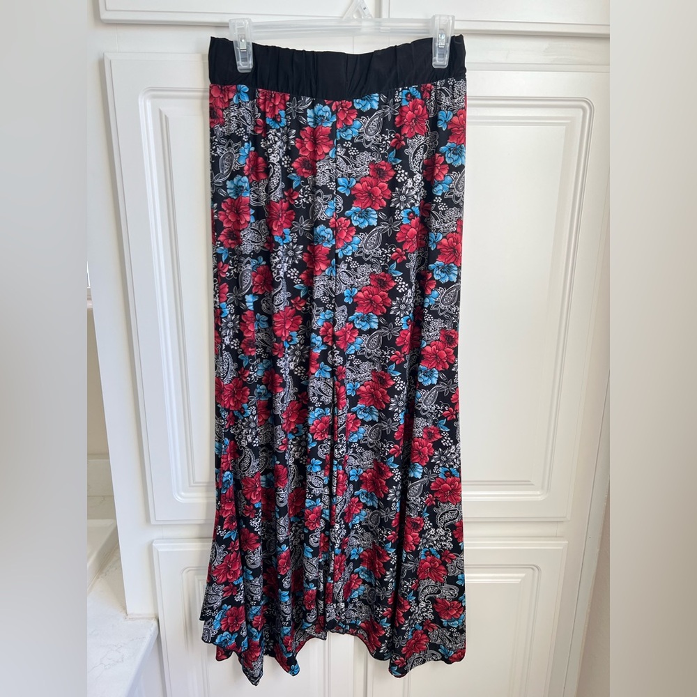 Floral Palazzo Pant - Black, Red, and Blue